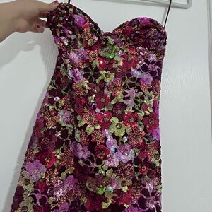Floral Sequin Strapless Dress